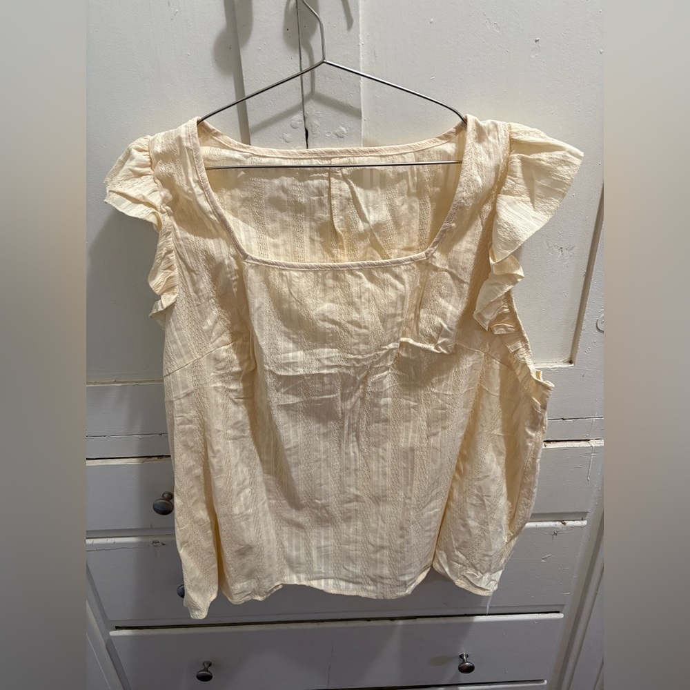 NWT SHEIN Curve 3X Cream Squared-Neckline Flutter-Sleeve Cotton Shirt